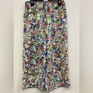 H&M Floral Print Women's Boho Cropped Pull on Wide leg Pants with pockets Sz 8 #